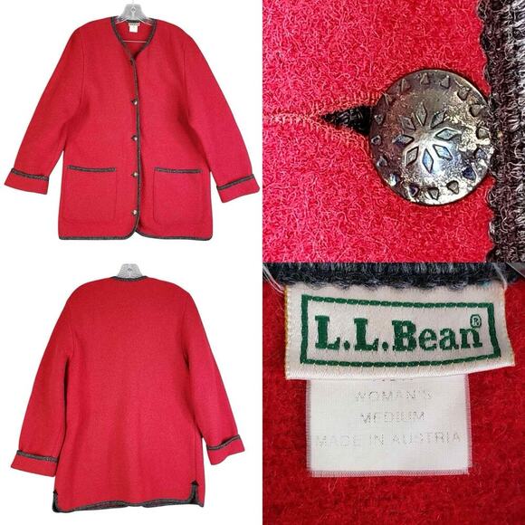 L.L. Bean Sweaters - LL Bean Cardigan Coatigan Boiled Heavy Wool Metal Buttons Red Women’s Medium M